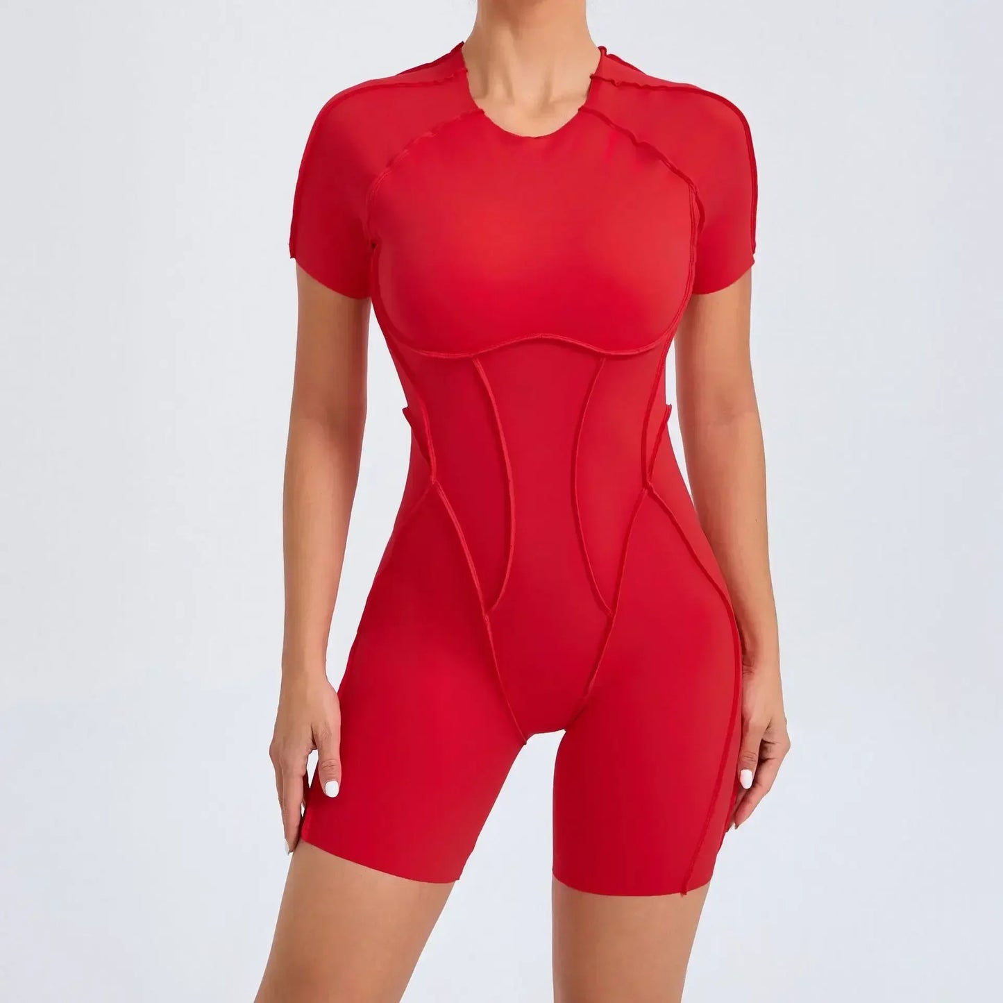 Seamless Yoga Jumpsuits Sports Fitness Hip-Lifting Backless Short-Sleeved One-Piece Workout Gym Leggings Tracksuits for Women