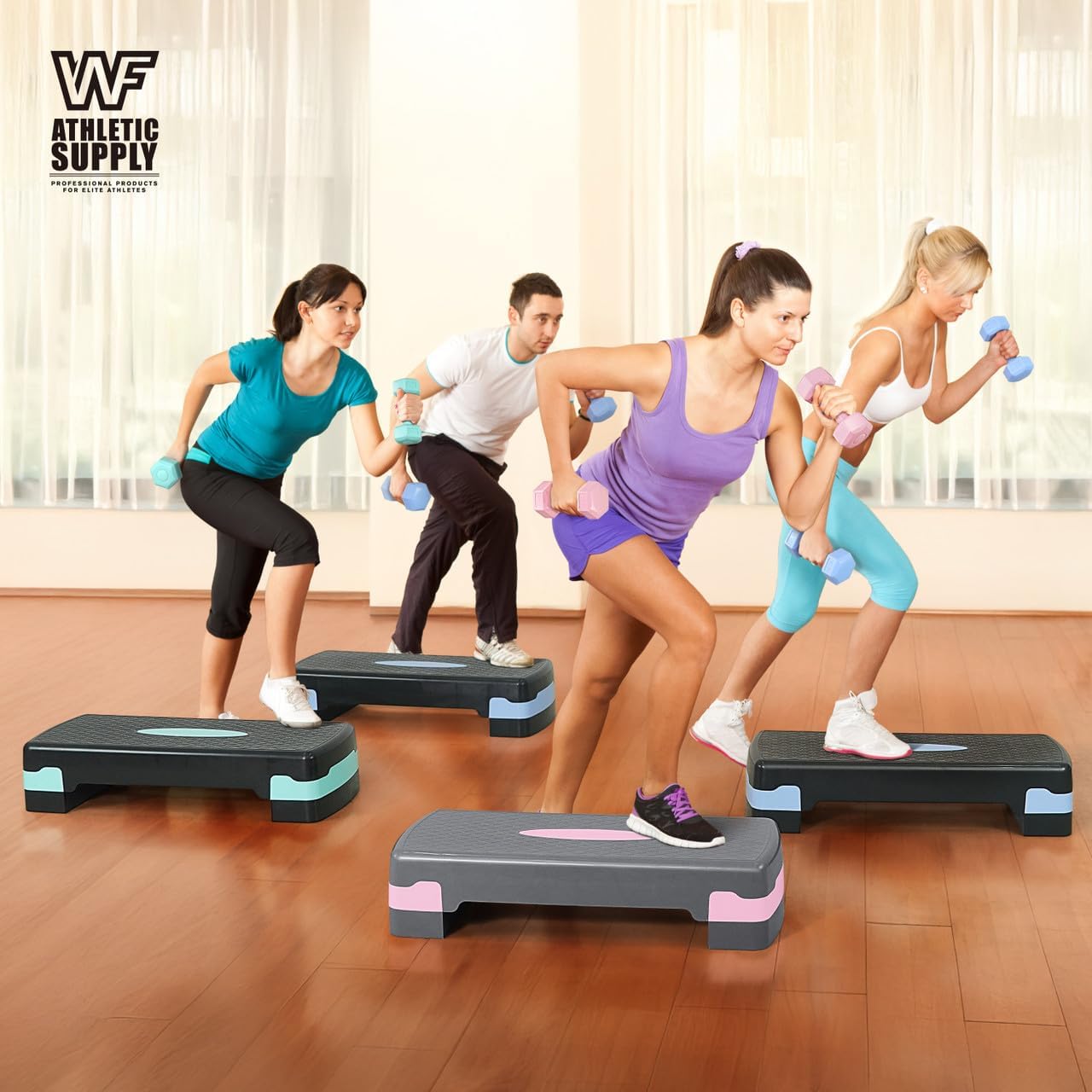 Aerobic Stepper Set with Dumbbells & Measuring Tape, Adjustable Height 2 Level Risers Workout Exercise Step Platform, 3 Colors, the Ultimate Gift for a Joyful Holiday and Merry Christmas