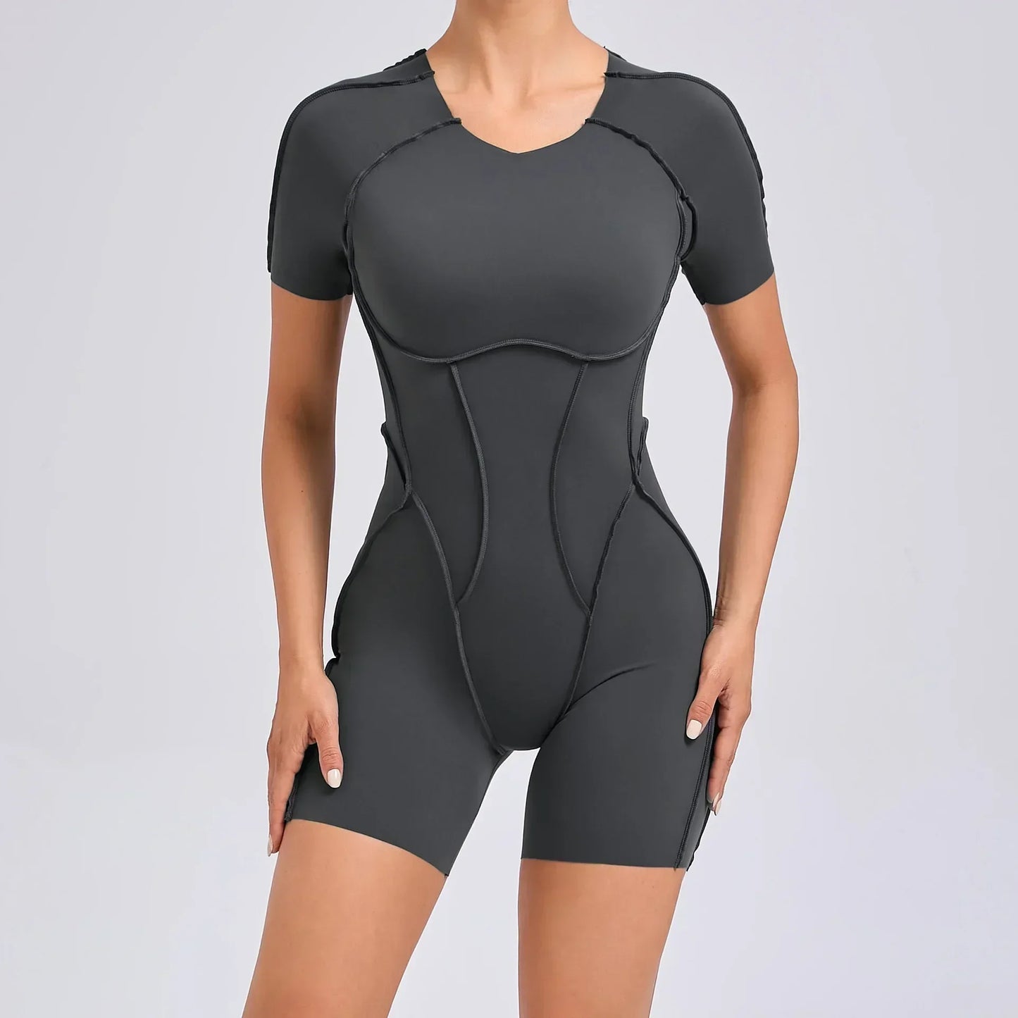 Seamless Yoga Jumpsuits Sports Fitness Hip-Lifting Backless Short-Sleeved One-Piece Workout Gym Leggings Tracksuits for Women