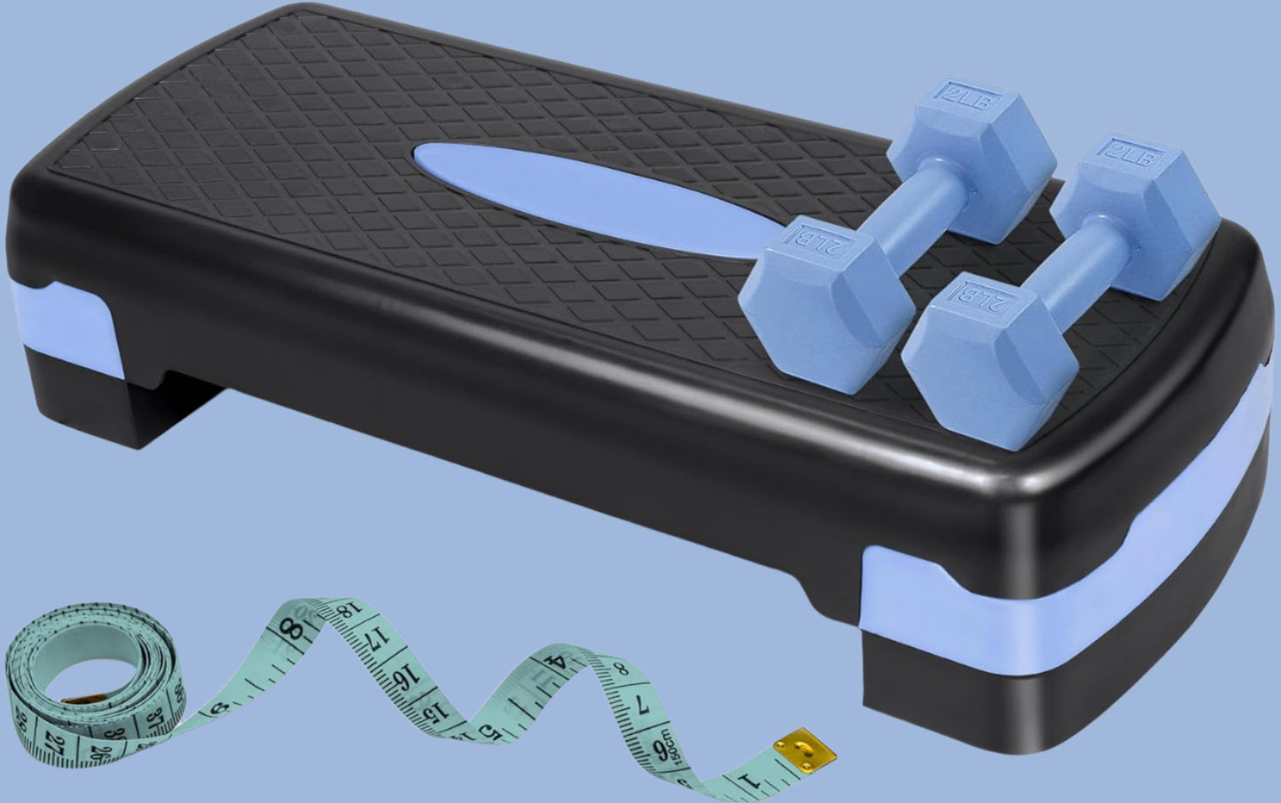 Aerobic Stepper Set with Dumbbells & Measuring Tape, Adjustable Height 2 Level Risers Workout Exercise Step Platform, 3 Colors, the Ultimate Gift for a Joyful Holiday and Merry Christmas