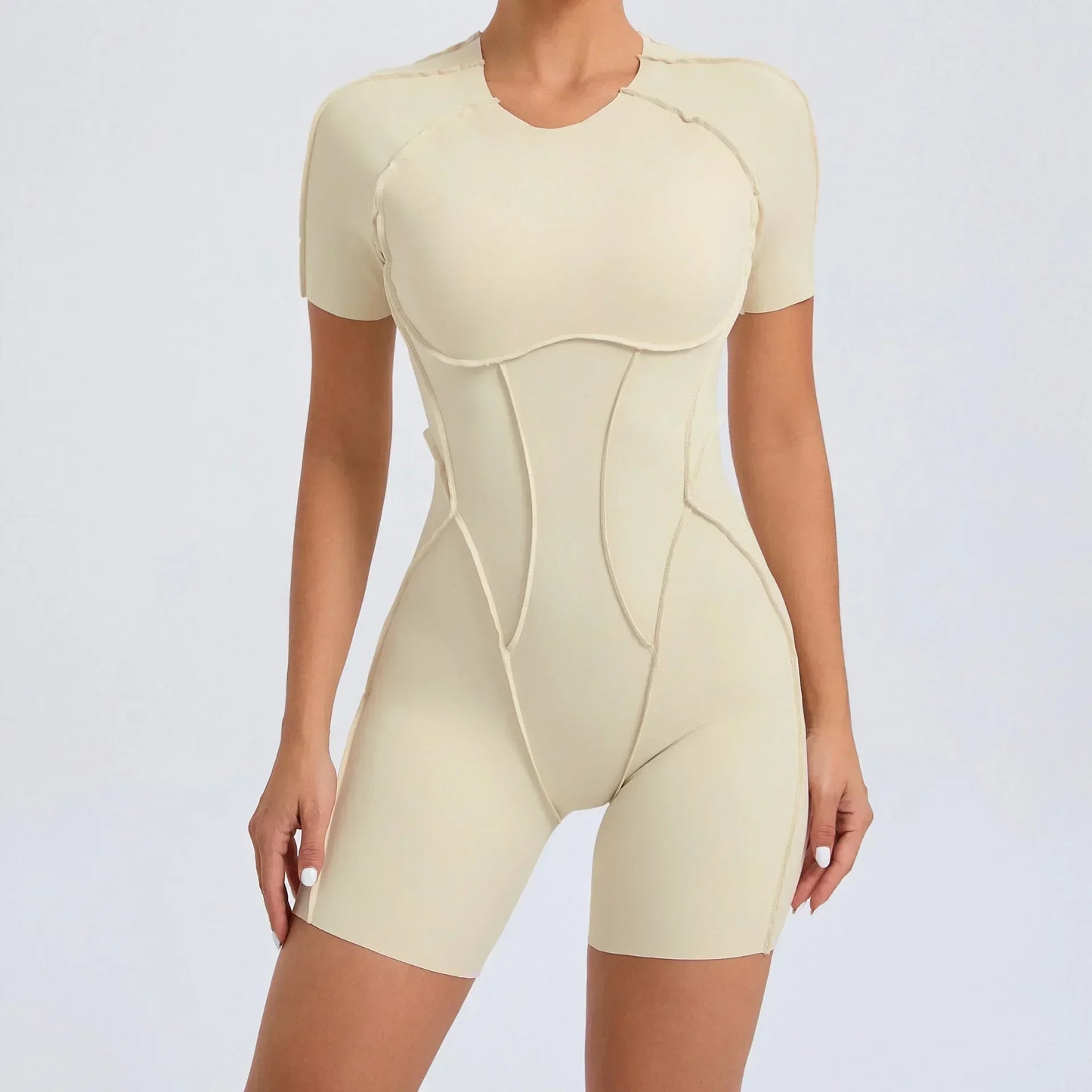 Seamless Yoga Jumpsuits Sports Fitness Hip-Lifting Backless Short-Sleeved One-Piece Workout Gym Leggings Tracksuits for Women