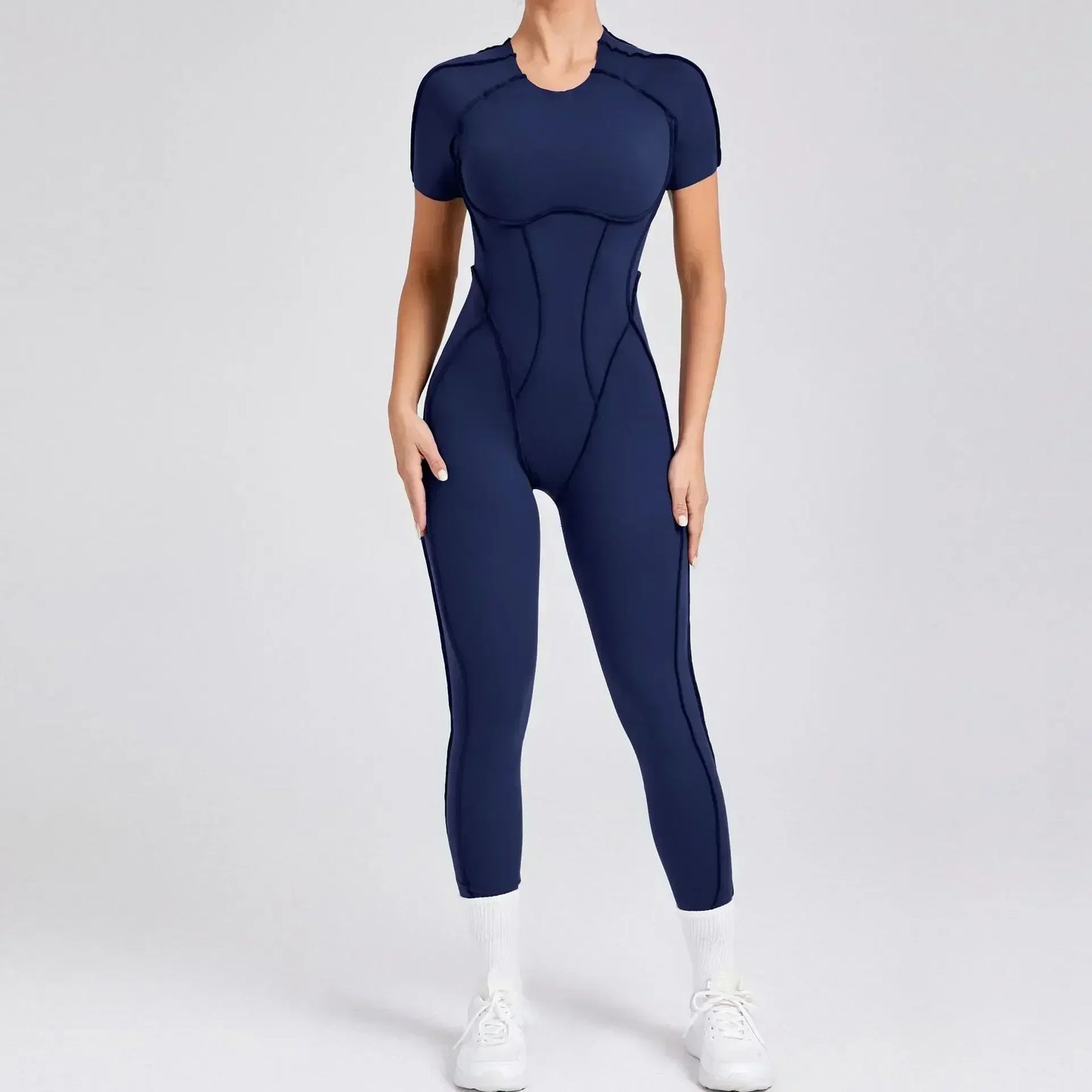Seamless Yoga Jumpsuits Sports Fitness Hip-Lifting Backless Short-Sleeved One-Piece Workout Gym Leggings Tracksuits for Women