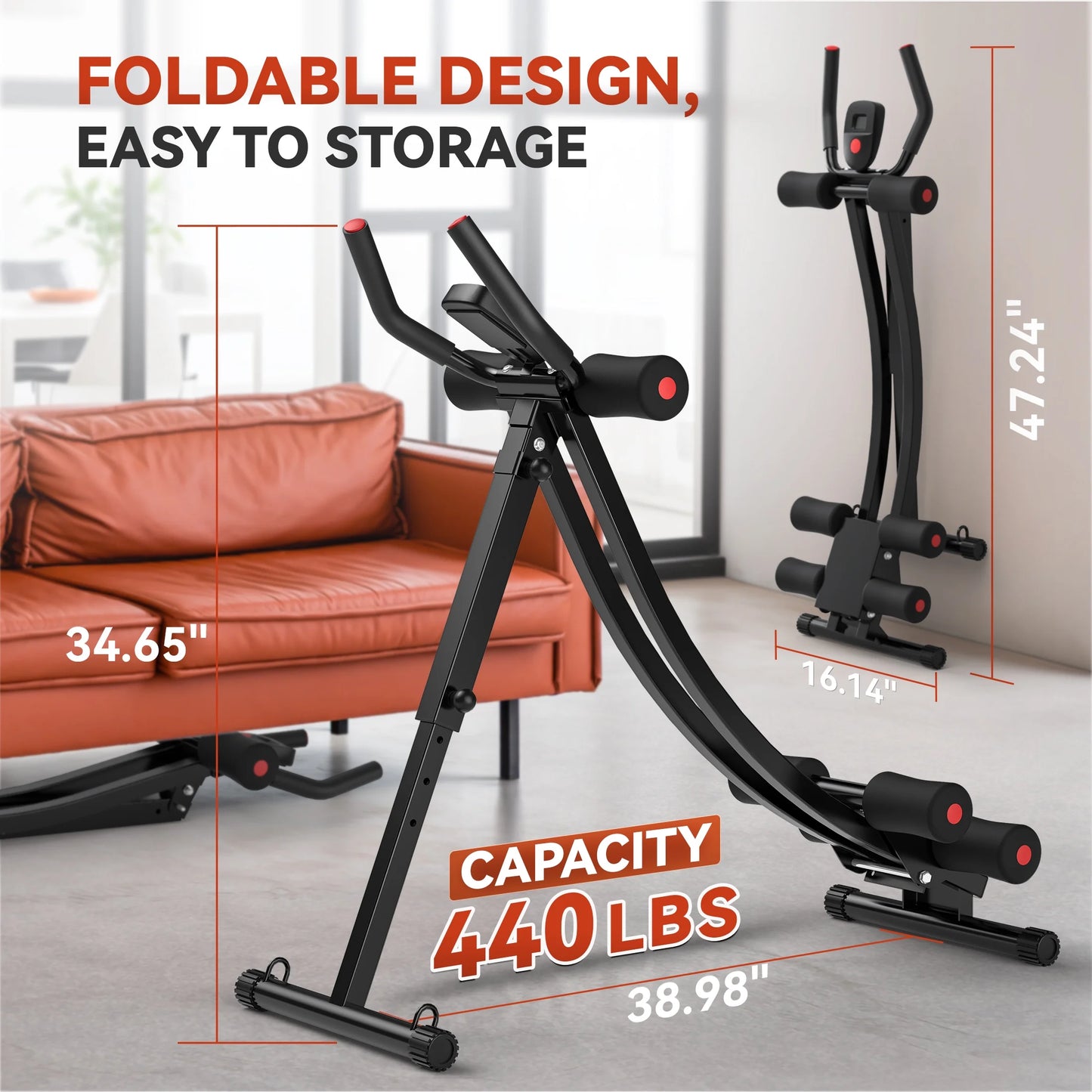 Foldable Abdominal Trainers Fitness Equipment Machine with LCD Display for Home Gym Full Body Exercise, Max 440Lbs