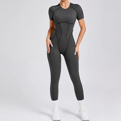 Seamless Yoga Jumpsuits Sports Fitness Hip-Lifting Backless Short-Sleeved One-Piece Workout Gym Leggings Tracksuits for Women