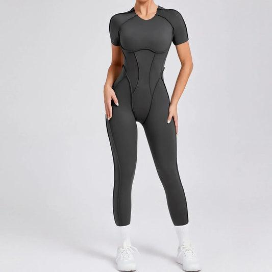 Seamless Yoga Jumpsuits Sports Fitness Hip-Lifting Backless Short-Sleeved One-Piece Workout Gym Leggings Tracksuits for Women