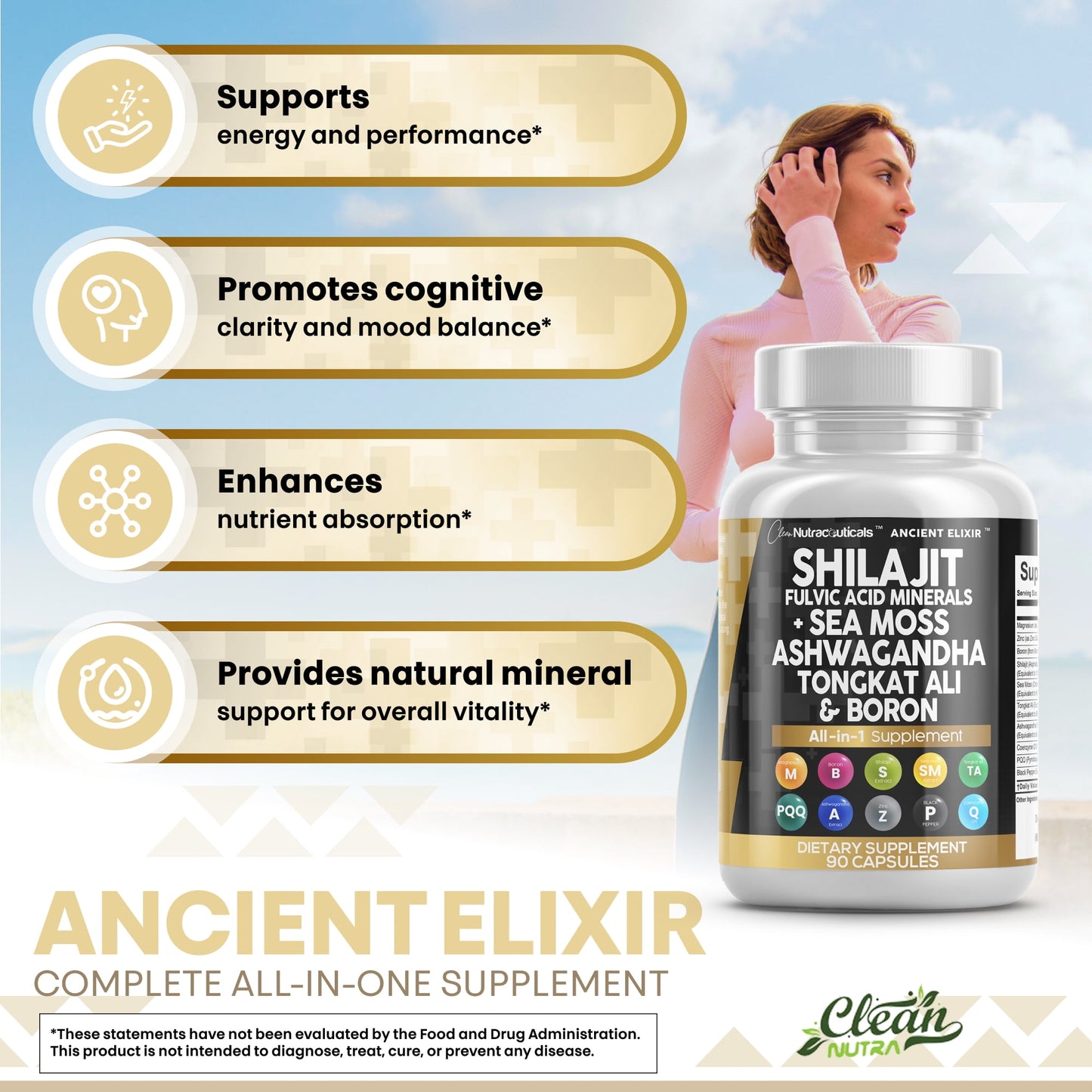 Shilajit Supplement with Sea Moss, Ashwagandha, Tongkat Ali, Boron, Magnesium - Fulvic Acid Capsules for Men - 90 Count