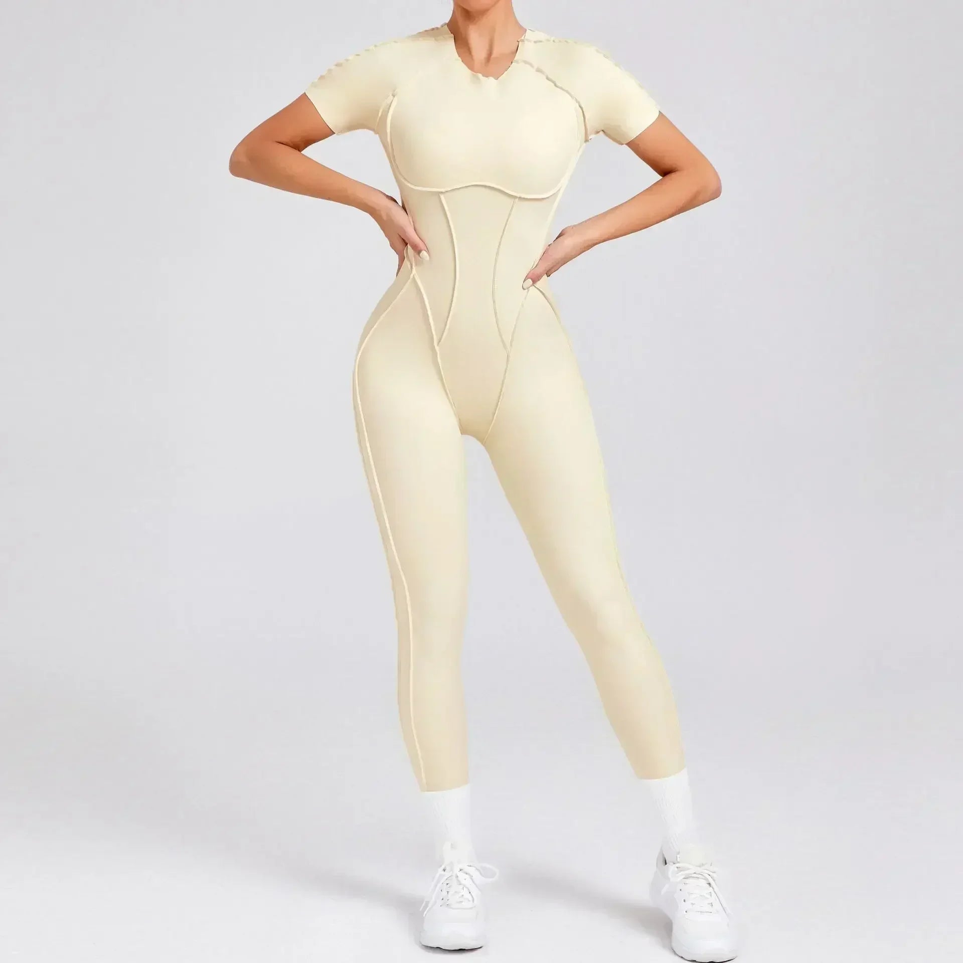 Seamless Yoga Jumpsuits Sports Fitness Hip-Lifting Backless Short-Sleeved One-Piece Workout Gym Leggings Tracksuits for Women