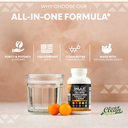 Shilajit Supplement with Sea Moss, Ashwagandha, Tongkat Ali, Boron, Magnesium - Fulvic Acid Capsules for Men - 90 Count