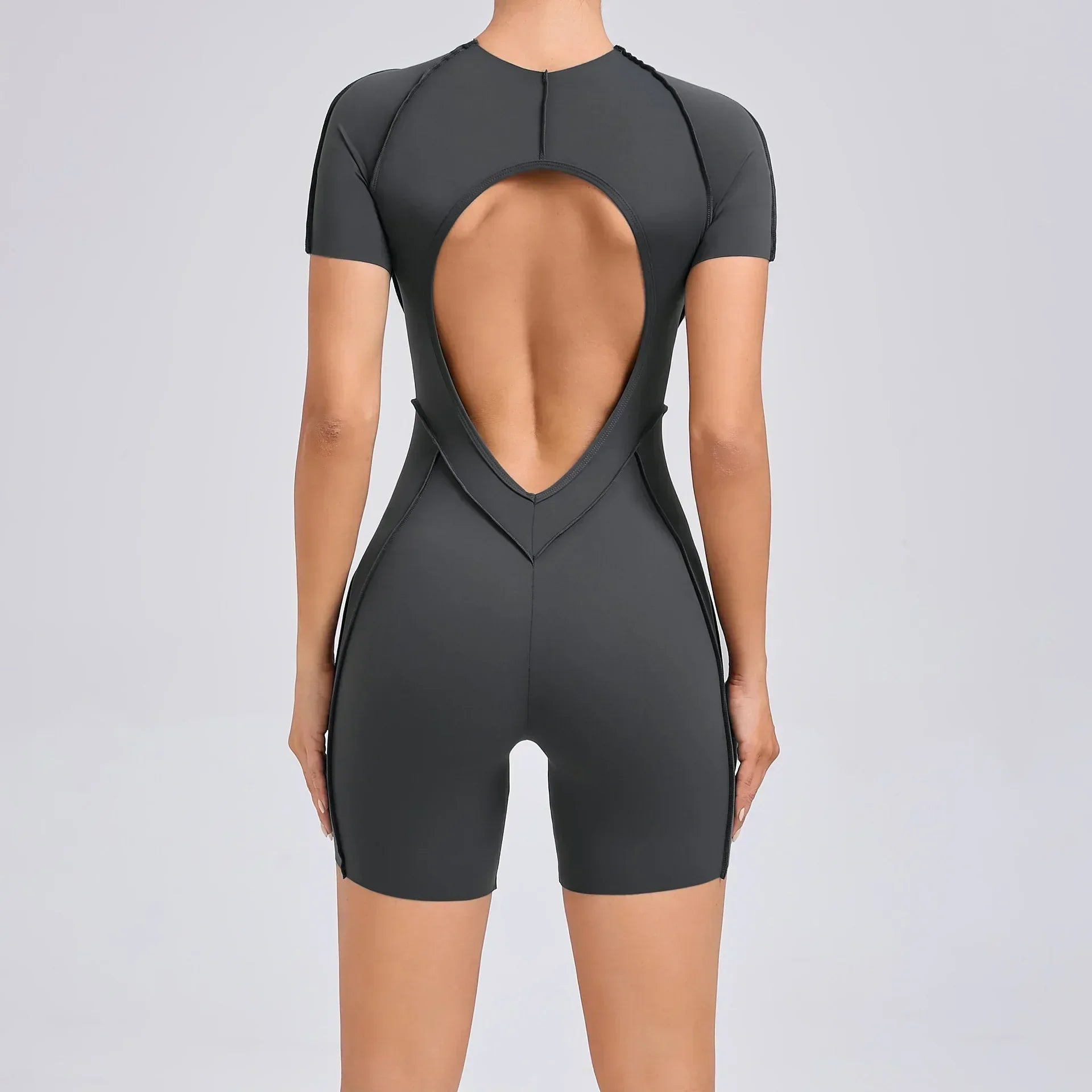 Seamless Yoga Jumpsuits Sports Fitness Hip-Lifting Backless Short-Sleeved One-Piece Workout Gym Leggings Tracksuits for Women