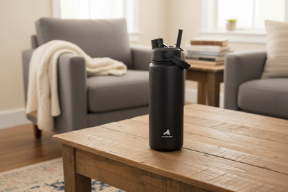 32 Oz Insulated Water Bottle with 2-In-1 Straw and Spout Lid, Keep Cold 24H, Leak-Proof, Bpa-Free, Double Wall Stainless Steel Water Bottle for Sports, Gym, Travel, and School (Dark Knight)