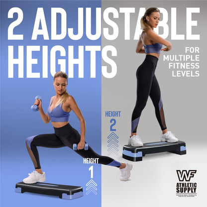 Aerobic Stepper Set with Dumbbells & Measuring Tape, Adjustable Height 2 Level Risers Workout Exercise Step Platform, 3 Colors, the Ultimate Gift for a Joyful Holiday and Merry Christmas