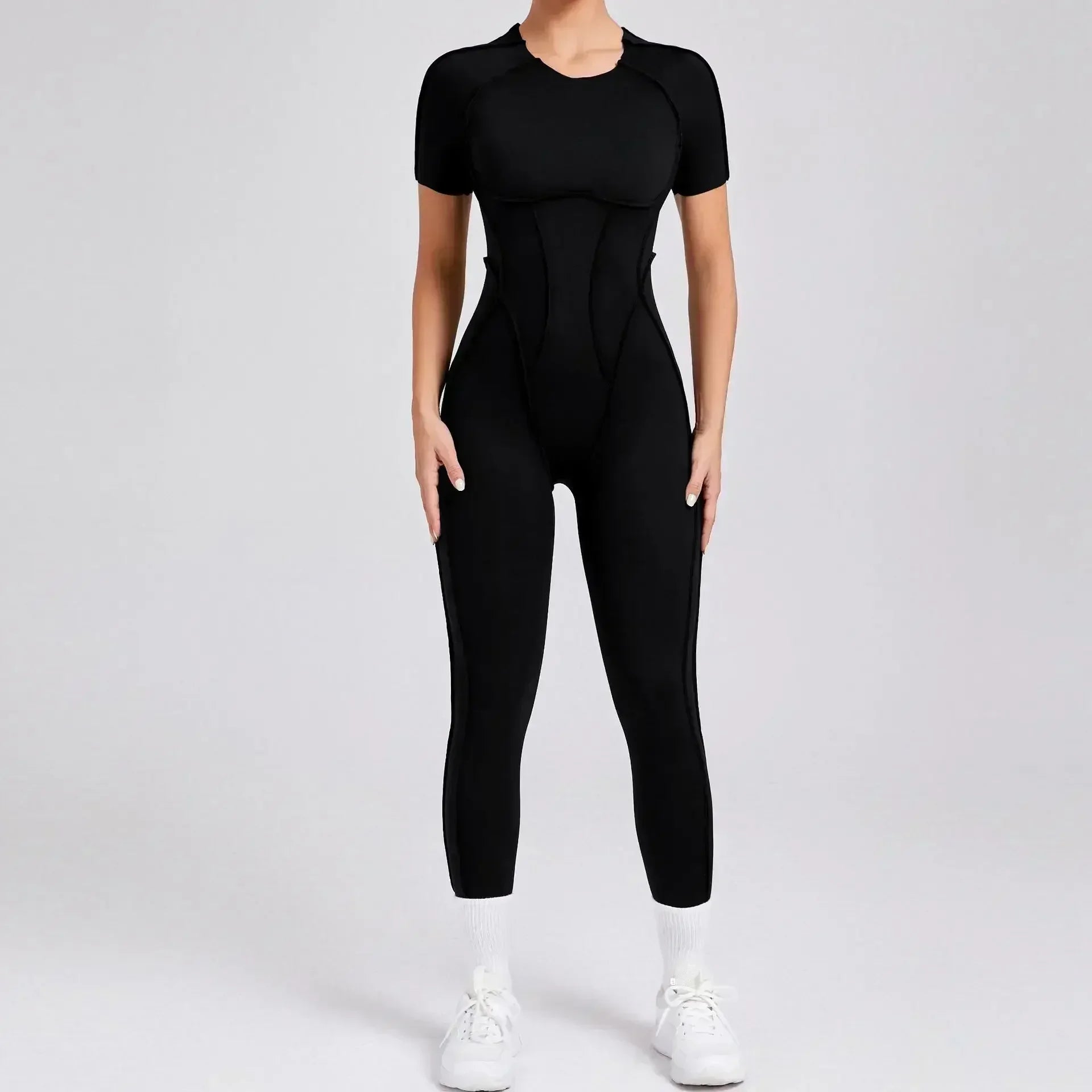 Seamless Yoga Jumpsuits Sports Fitness Hip-Lifting Backless Short-Sleeved One-Piece Workout Gym Leggings Tracksuits for Women