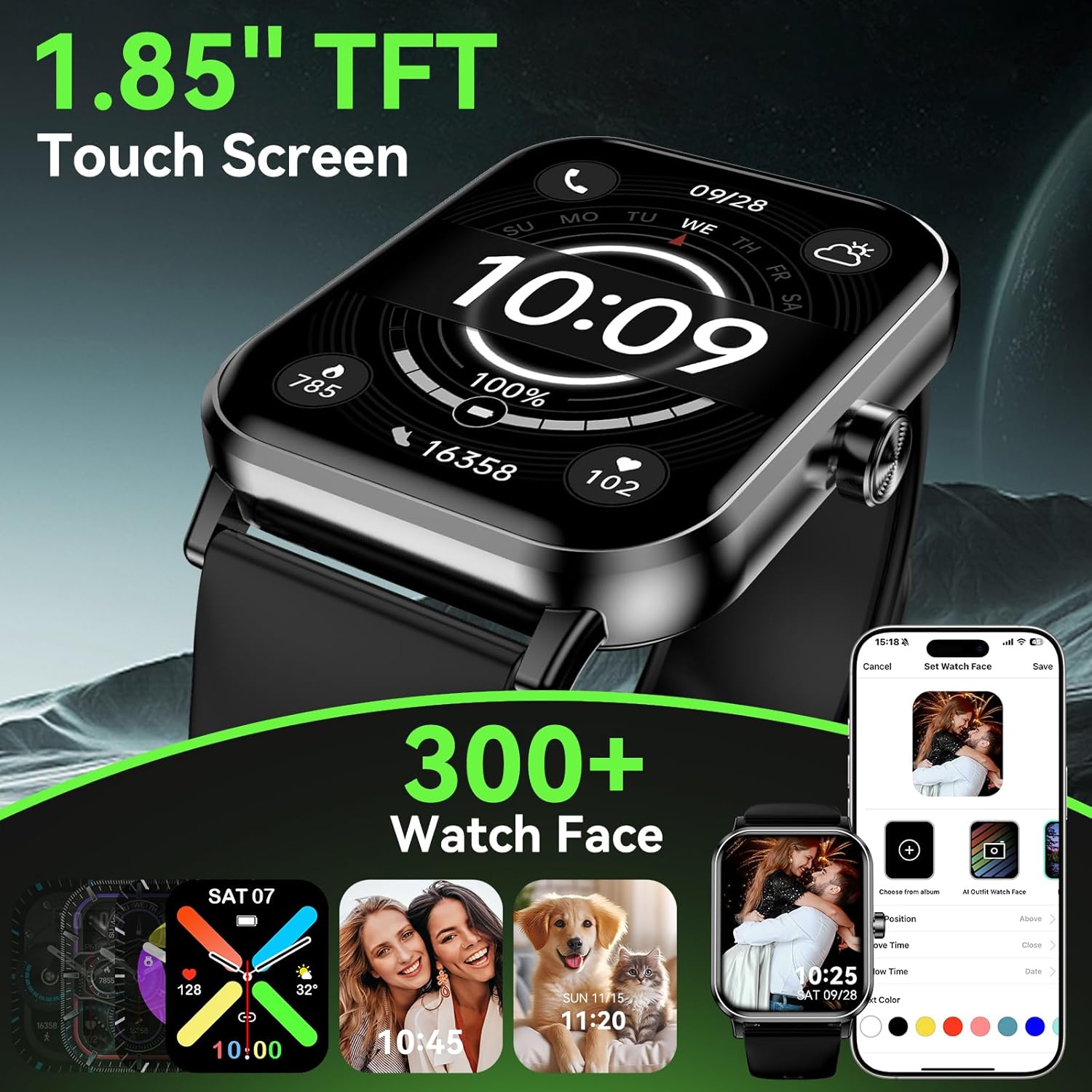 Smart Fitness Watch for Android & iPhone – 1.85" HD, Heart Rate, Sleep, Sports