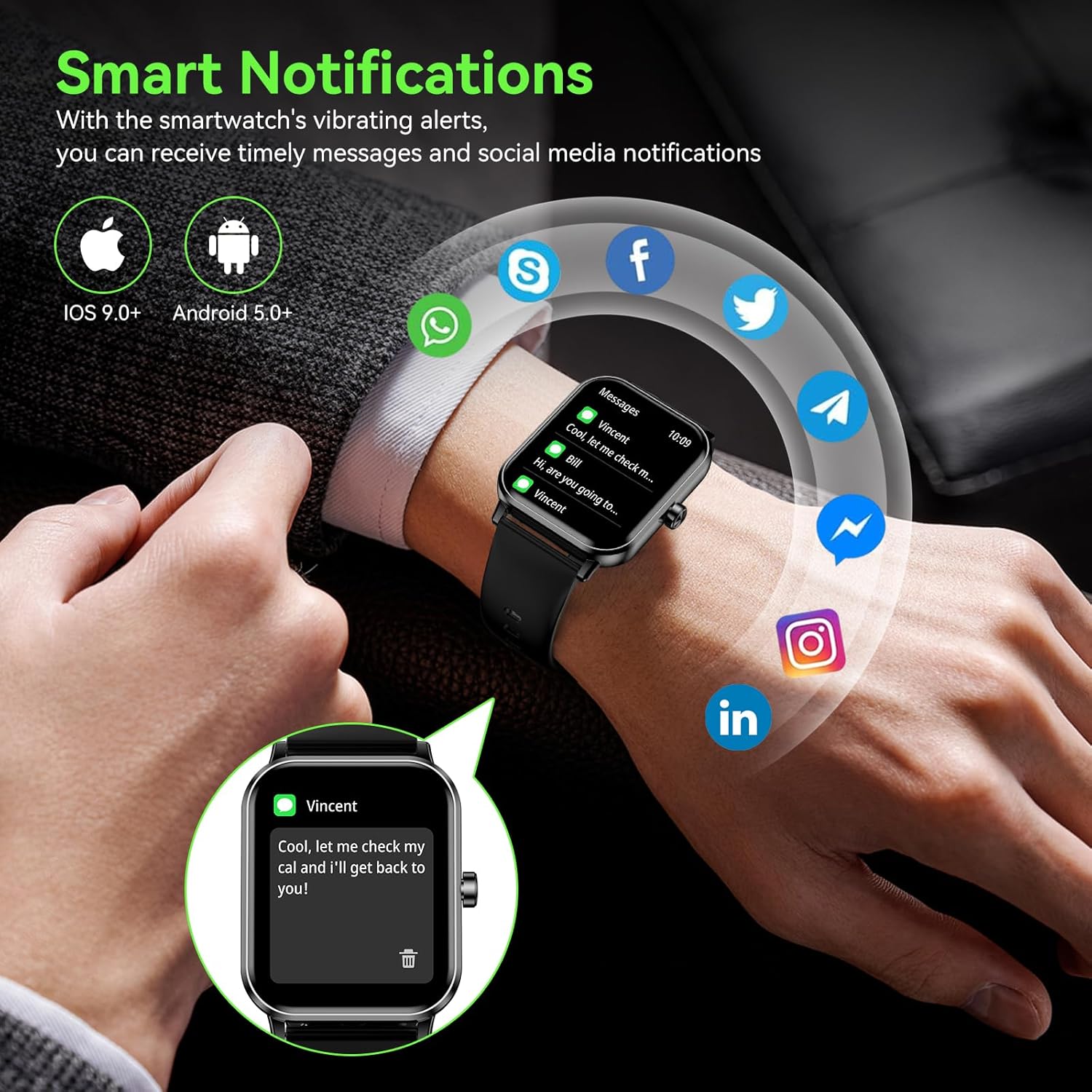 Smart Fitness Watch for Android & iPhone – 1.85" HD, Heart Rate, Sleep, Sports