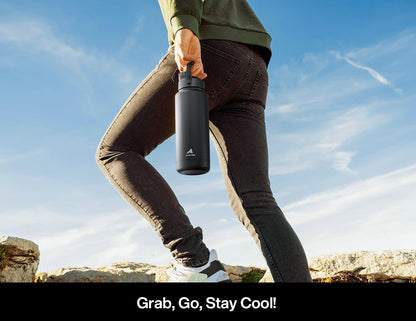 32 Oz Insulated Water Bottle with 2-In-1 Straw and Spout Lid, Keep Cold 24H, Leak-Proof, Bpa-Free, Double Wall Stainless Steel Water Bottle for Sports, Gym, Travel, and School (Dark Knight)