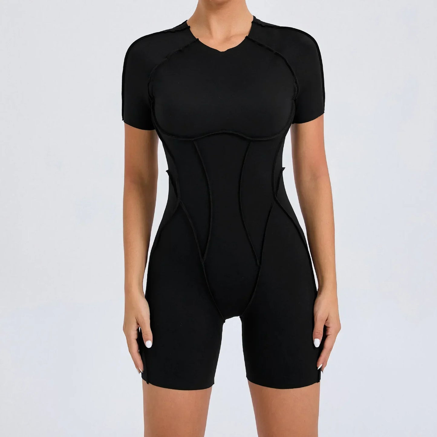 Seamless Yoga Jumpsuits Sports Fitness Hip-Lifting Backless Short-Sleeved One-Piece Workout Gym Leggings Tracksuits for Women