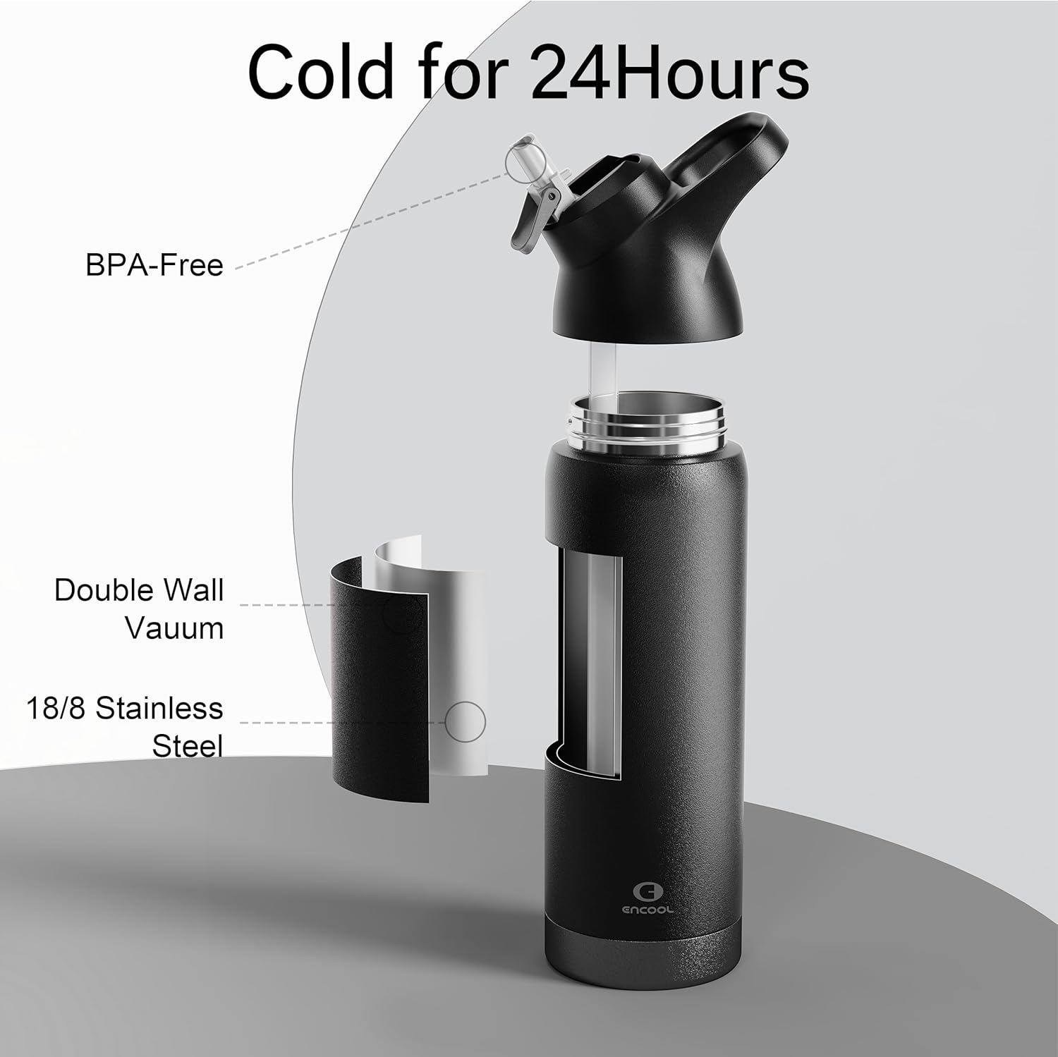 Insulated Water Bottle with Straw -  Stainless Steel Water Bottle, Reusable Leakproof and Bpa-Free for Sports, Travel, Cold for 24 Hours, 32 Oz, Black Night