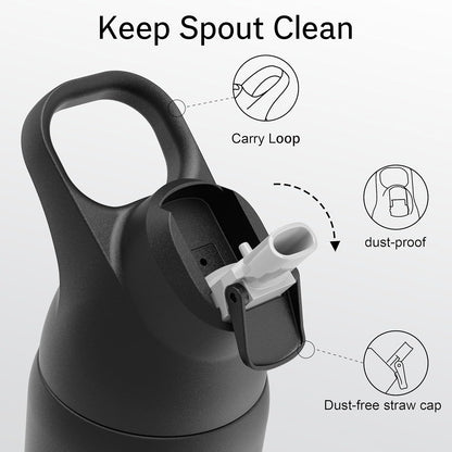 Insulated Water Bottle with Straw -  Stainless Steel Water Bottle, Reusable Leakproof and Bpa-Free for Sports, Travel, Cold for 24 Hours, 32 Oz, Black Night