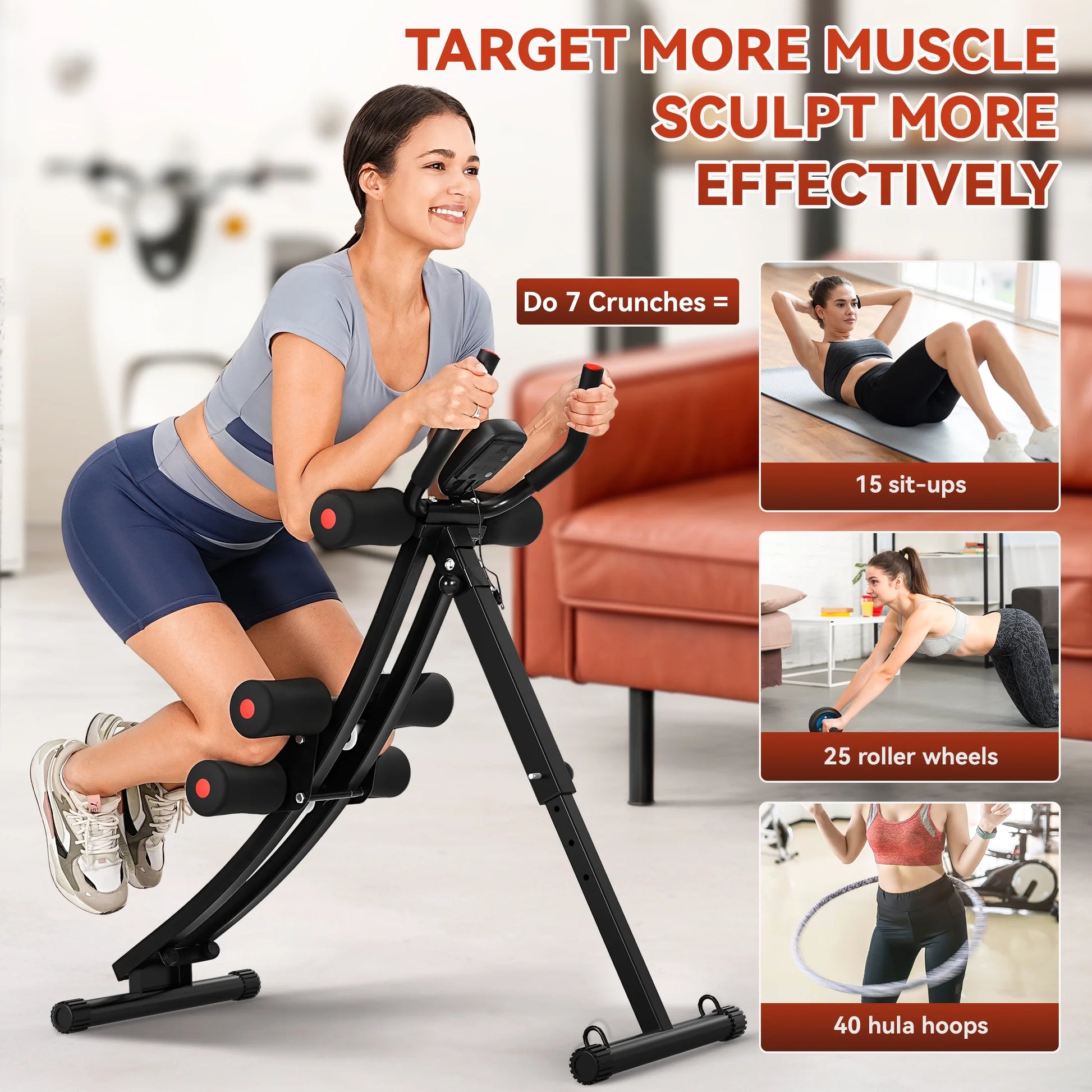 Foldable Abdominal Trainers Fitness Equipment Machine with LCD Display for Home Gym Full Body Exercise, Max 440Lbs