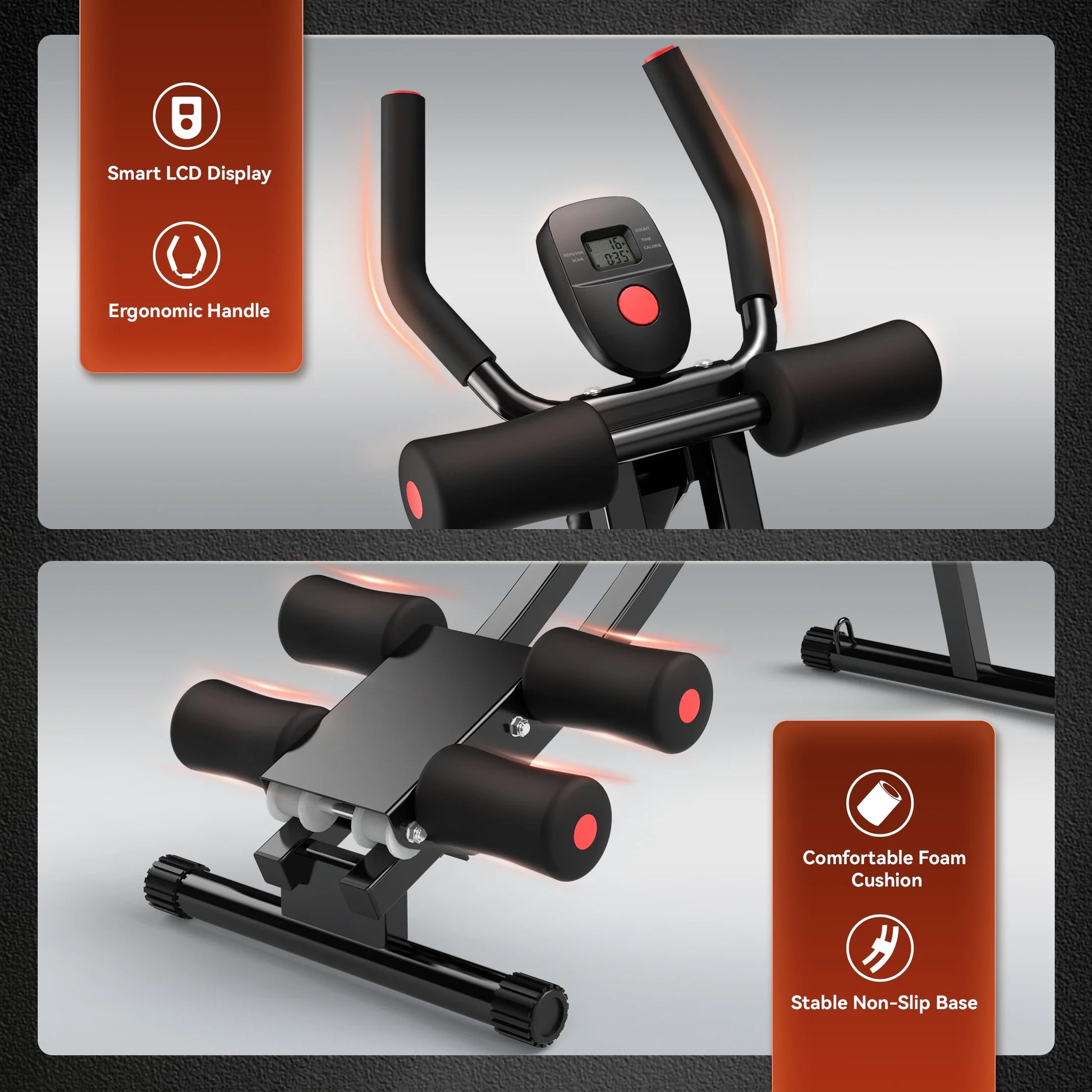 Foldable Abdominal Trainers Fitness Equipment Machine with LCD Display for Home Gym Full Body Exercise, Max 440Lbs