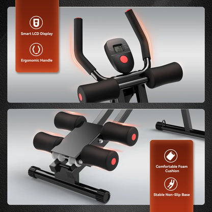 Foldable Abdominal Trainers Fitness Equipment Machine with LCD Display for Home Gym Full Body Exercise, Max 440Lbs
