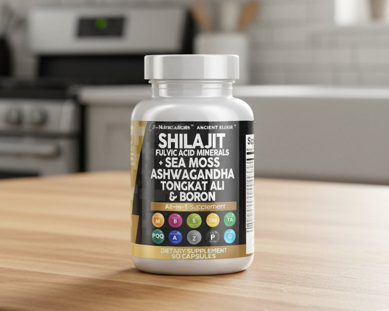 Shilajit Supplement with Sea Moss, Ashwagandha, Tongkat Ali, Boron, Magnesium - Fulvic Acid Capsules for Men - 90 Count