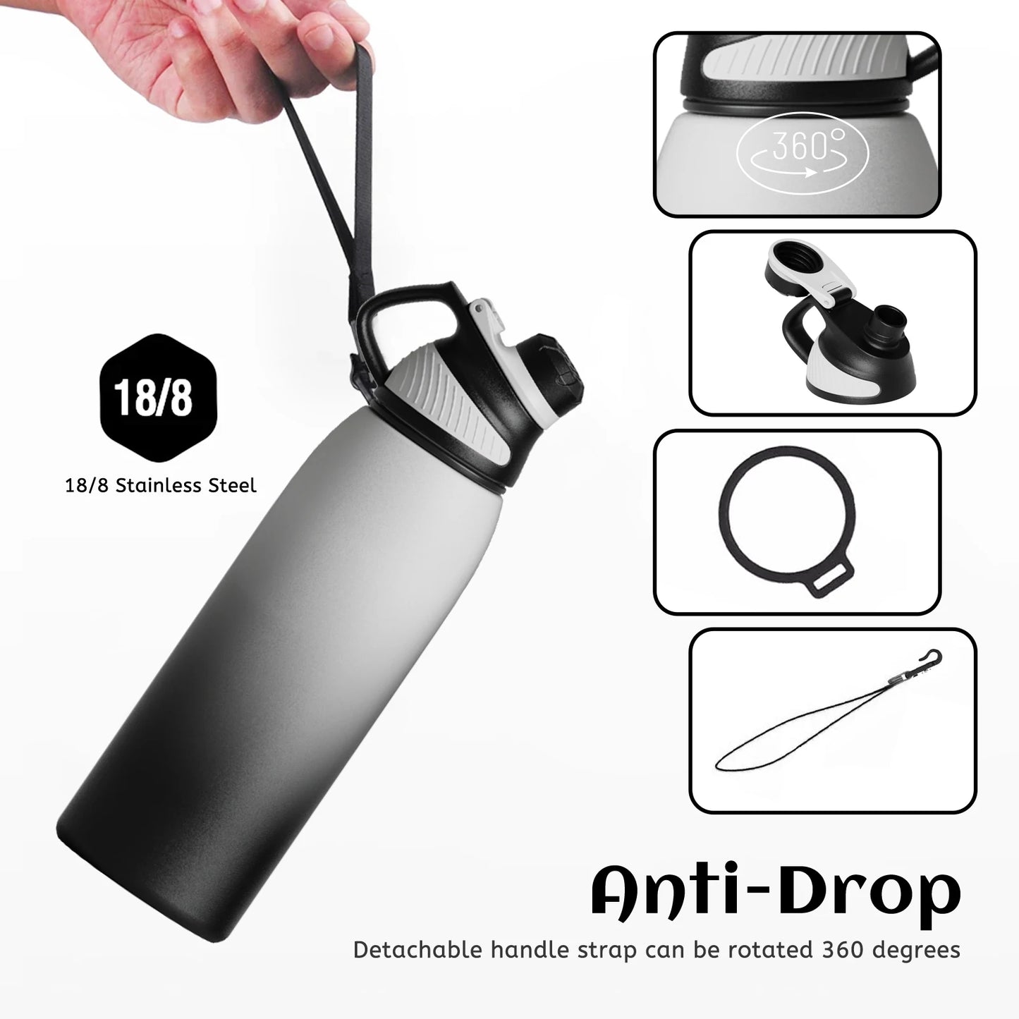 -Stainless Steel Thermo Bottle with Magnetic Lid, Insulated Vacuum Flask, Outdoor Sport Water Bottle, Keep Cold, 1500Ml