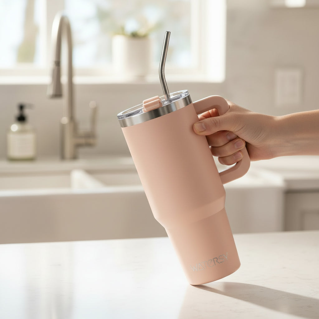 Tumbler Cup with Handle & Straw Large 