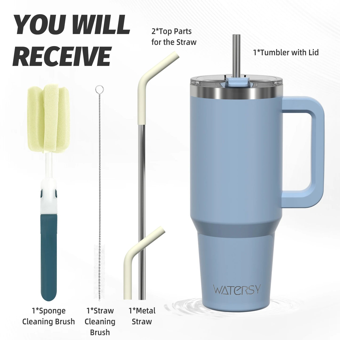 Tumbler Cup with Handle & Straw Large 