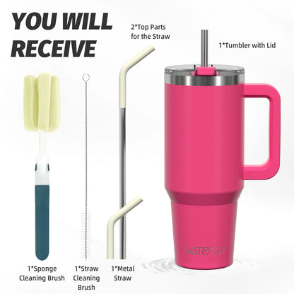 Tumbler Cup with Handle & Straw Large 
