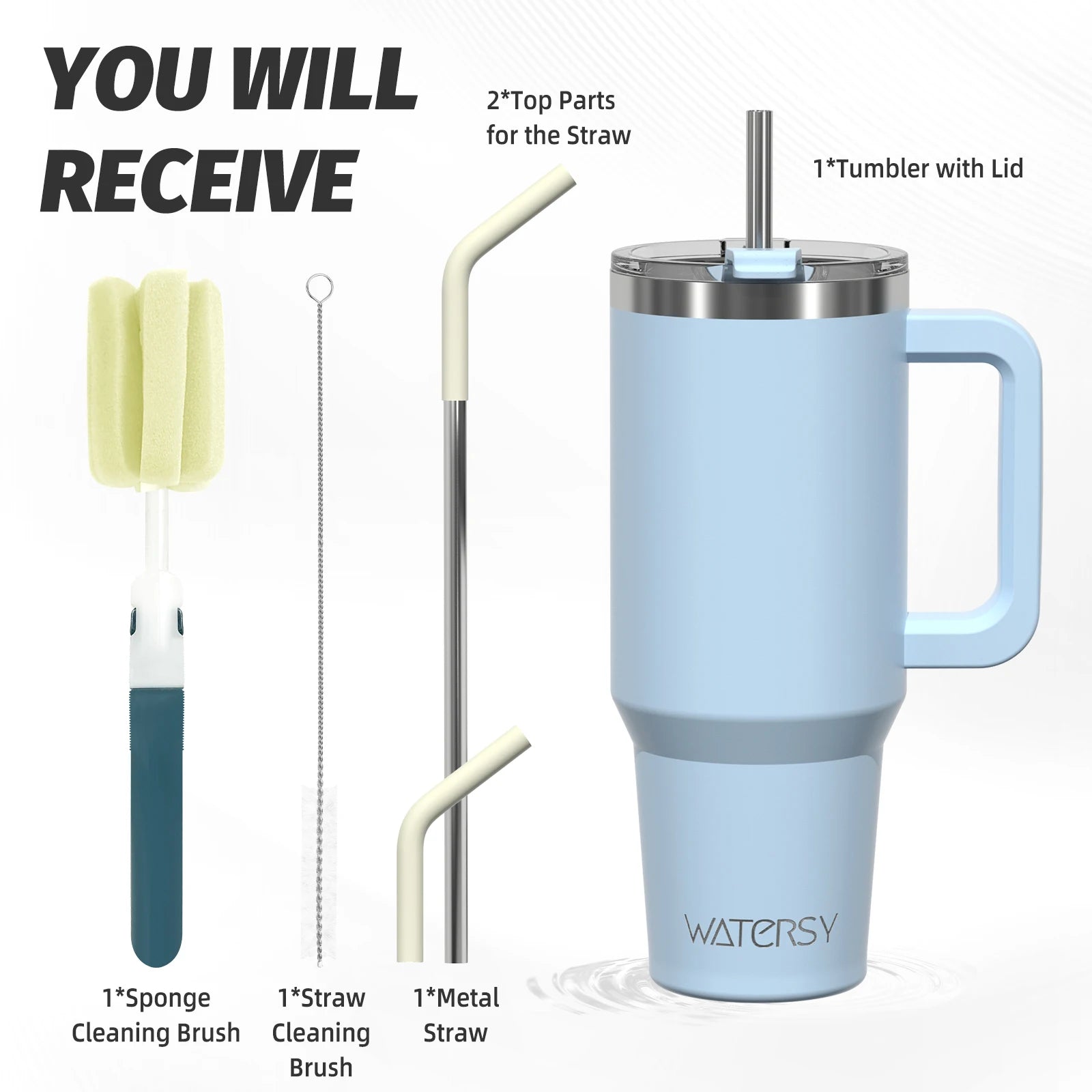 Tumbler Cup with Handle & Straw Large 