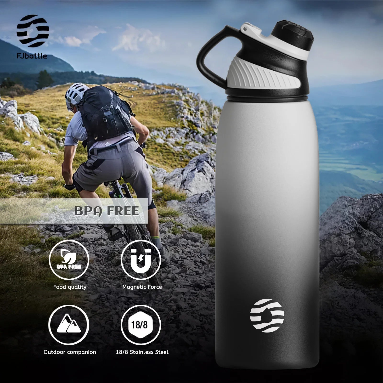 -Stainless Steel Thermo Bottle with Magnetic Lid, Insulated Vacuum Flask, Outdoor Sport Water Bottle, Keep Cold, 1500Ml