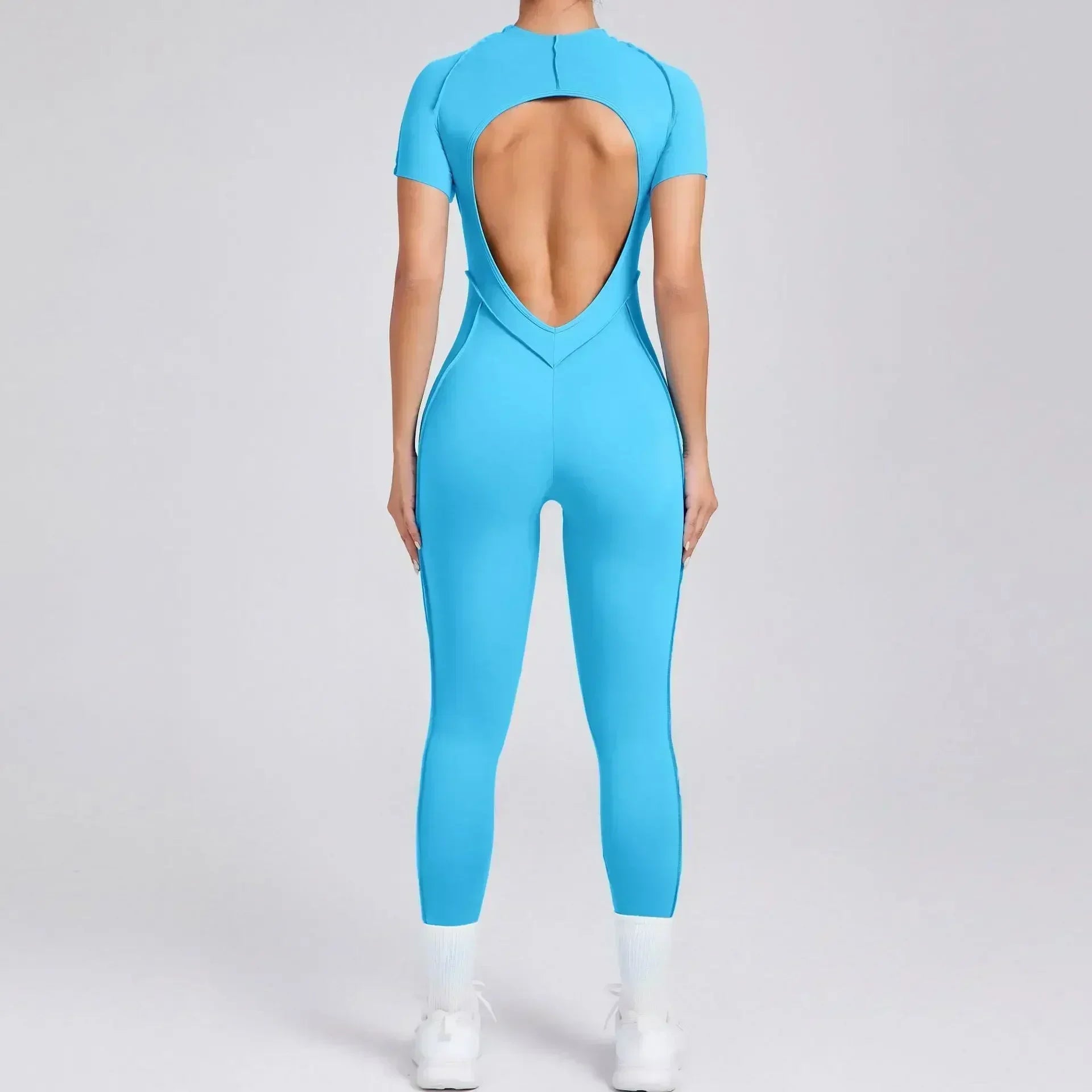Seamless Yoga Jumpsuits Sports Fitness Hip-Lifting Backless Short-Sleeved One-Piece Workout Gym Leggings Tracksuits for Women