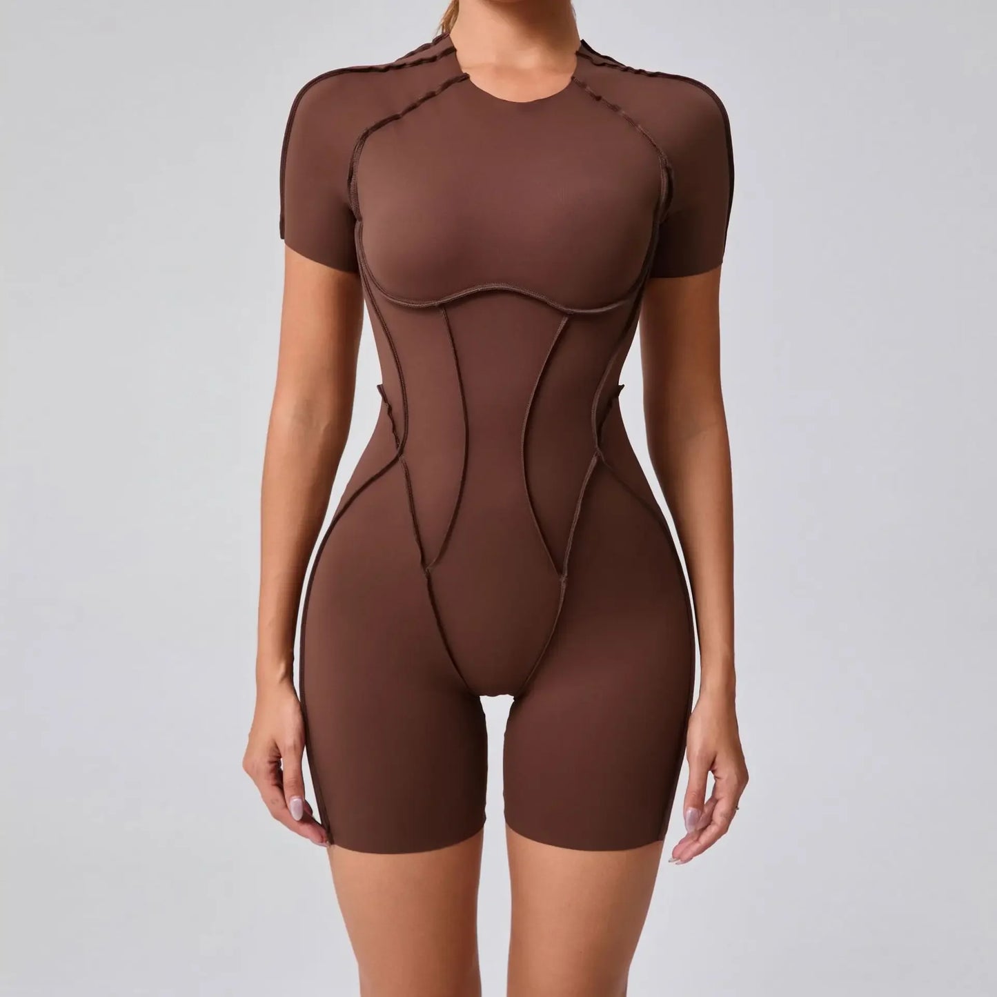 Seamless Yoga Jumpsuits Sports Fitness Hip-Lifting Backless Short-Sleeved One-Piece Workout Gym Leggings Tracksuits for Women