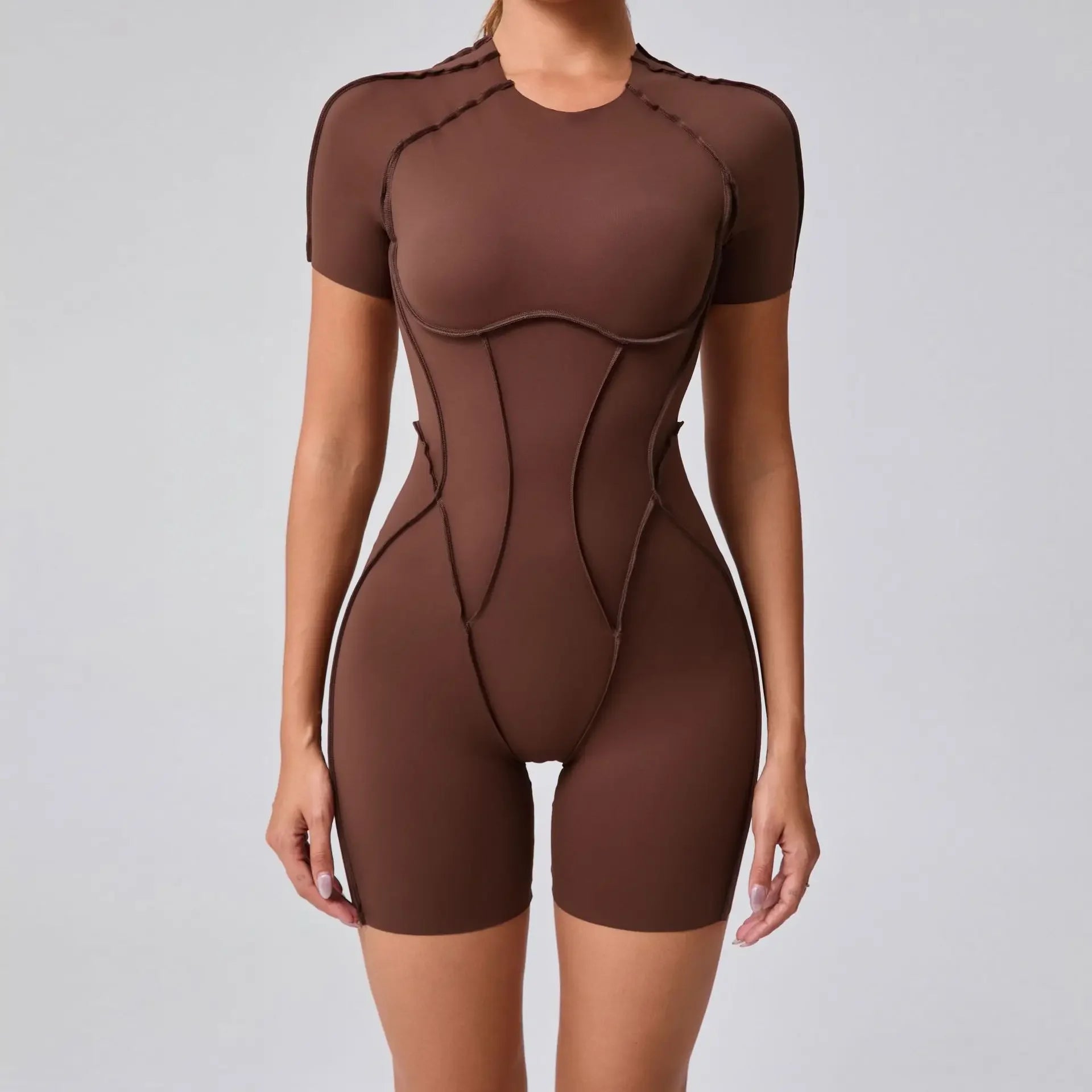 Seamless Yoga Jumpsuits Sports Fitness Hip-Lifting Backless Short-Sleeved One-Piece Workout Gym Leggings Tracksuits for Women