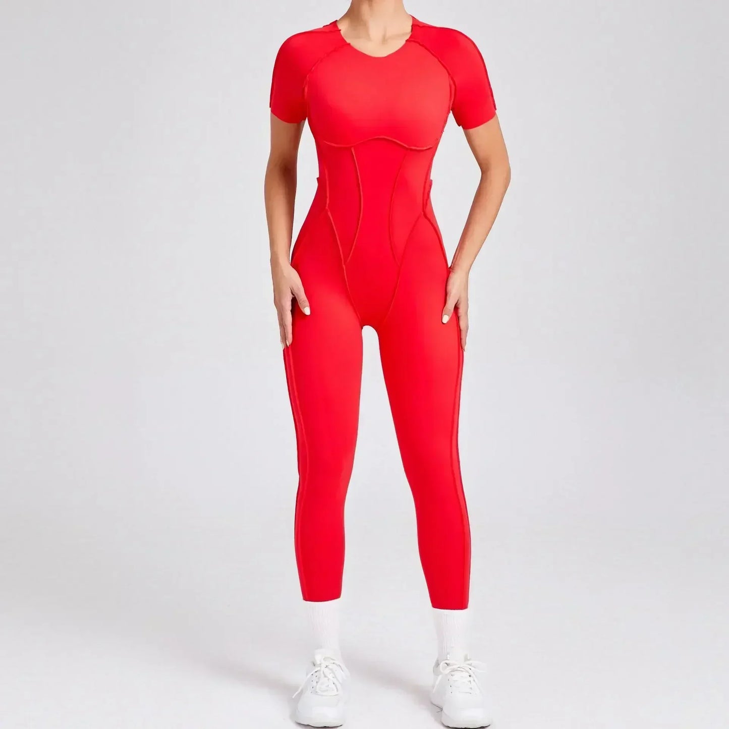 Seamless Yoga Jumpsuits Sports Fitness Hip-Lifting Backless Short-Sleeved One-Piece Workout Gym Leggings Tracksuits for Women
