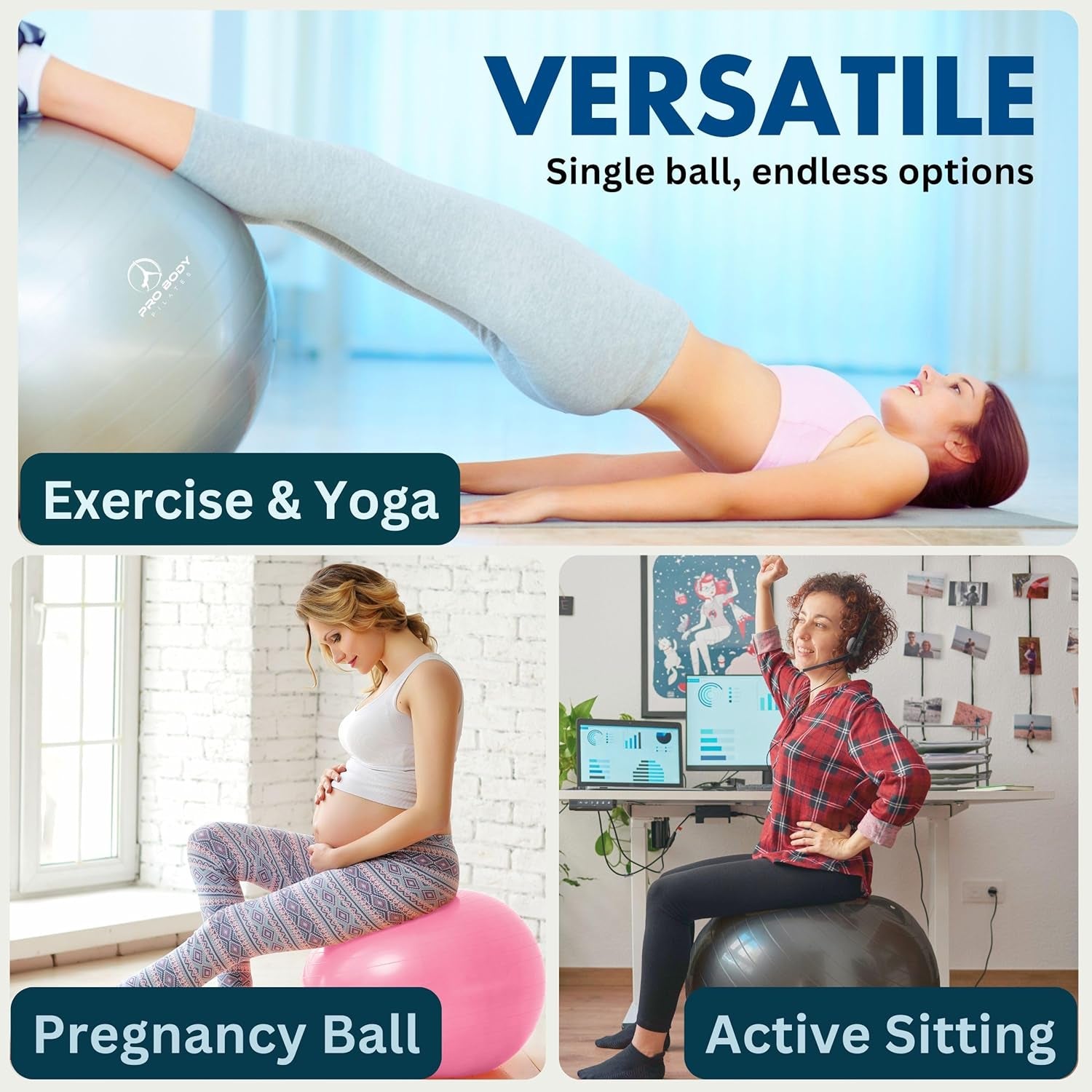 Exercise Ball- Yoga, Workout, Pregnancy & Physical Therapy