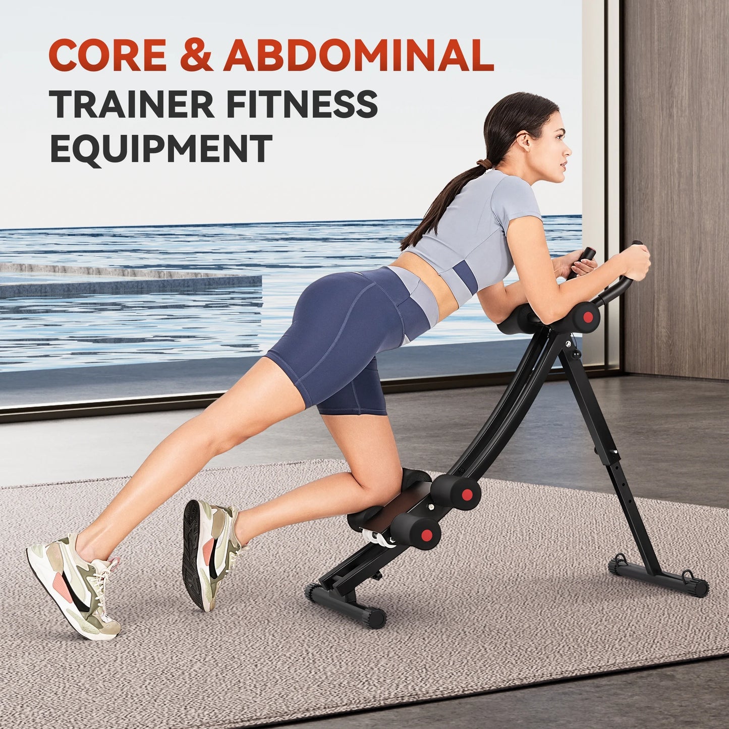 Foldable Abdominal Trainers Fitness Equipment Machine with LCD Display for Home Gym Full Body Exercise, Max 440Lbs