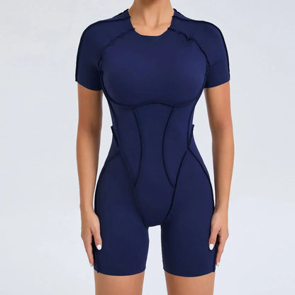 Seamless Yoga Jumpsuits Sports Fitness Hip-Lifting Backless Short-Sleeved One-Piece Workout Gym Leggings Tracksuits for Women
