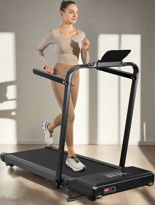 Walking Pad Treadmill with Handle Bar, 3.0HP Small Foldable Treadmills for Home with APP Remote Control and LED Display, 7.5MPH Portable Treadmill 300 Lbs Capacity
