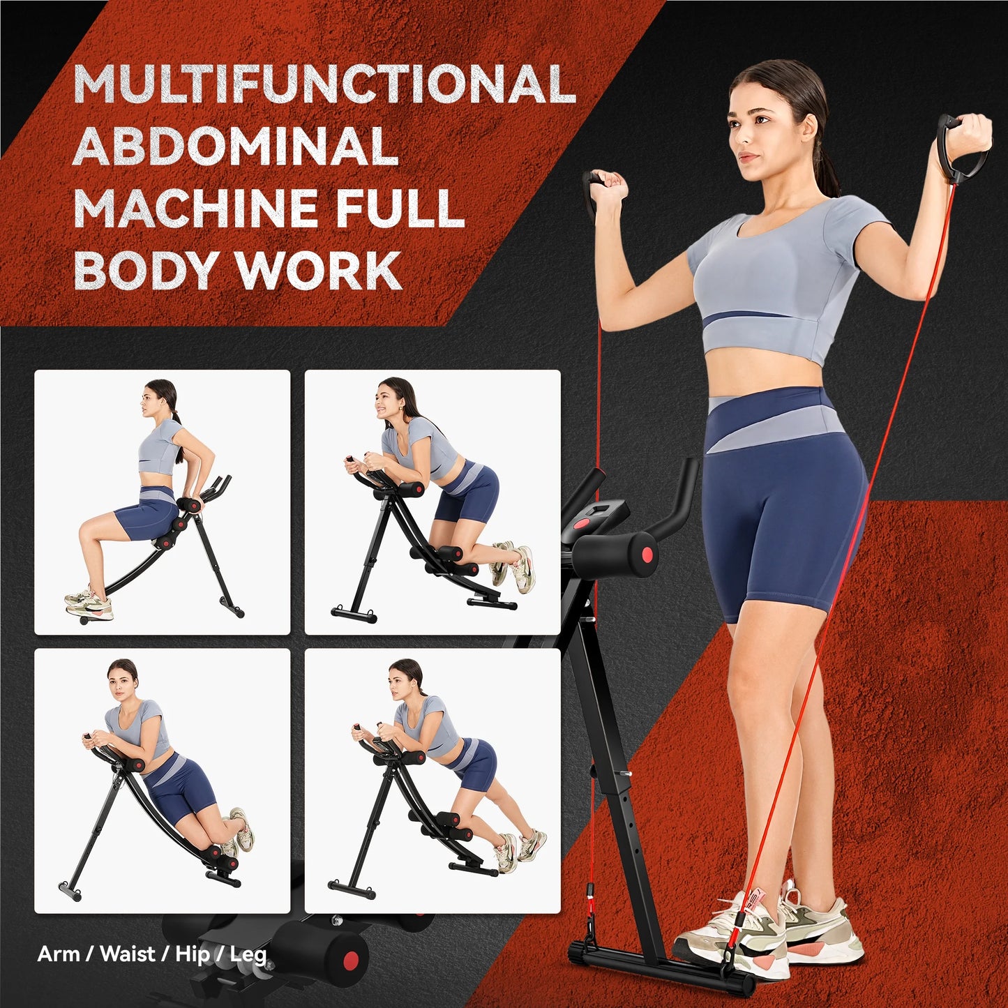 Foldable Abdominal Trainers Fitness Equipment Machine with LCD Display for Home Gym Full Body Exercise, Max 440Lbs
